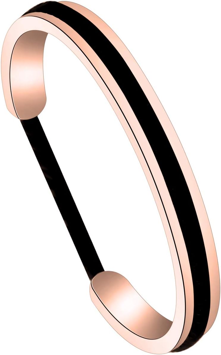 Zuo Bao Handstamped Inspirational Message Hair Tie Bracelet Stainless Steel Grooved Cuff Bangle for Women Girls
