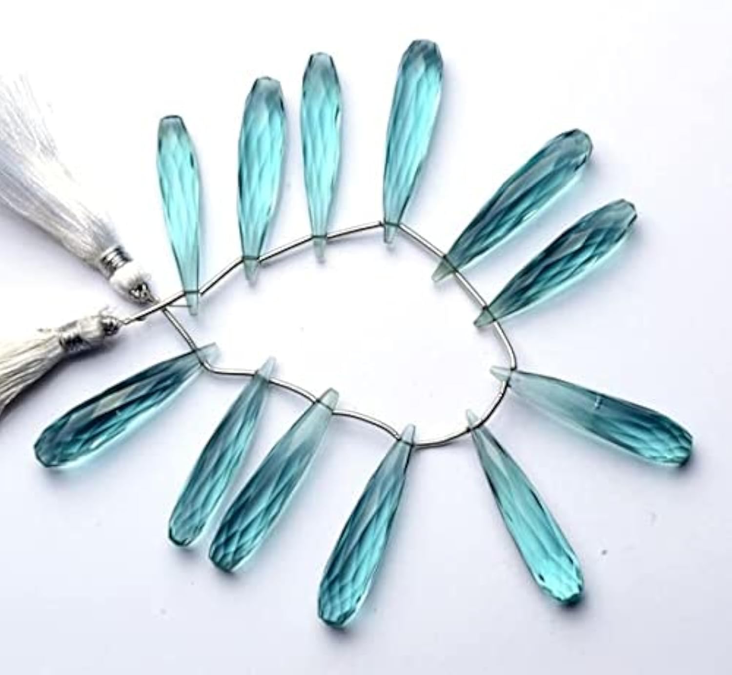 Quartz bleu aigue-marine en perle briolette goutte longue facettée 7x35mm pour fils de bijoux