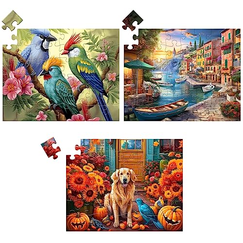 3 Pack 48 Piece Jigsaw Puzzle for Seniors Dementia Puzzles for Elderly Large Piece Puzzle for Seniors Dog Bird Dementia Alzheimer's Products...