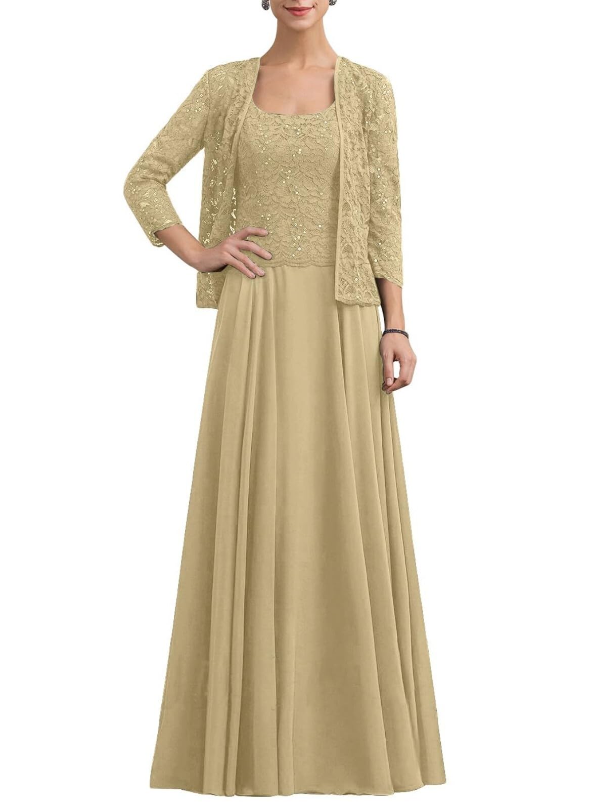 Mother of The Bride Dresses with Jacket Chiffon Lace Formal Grandmother of The Groom Dress for Wedding RO16