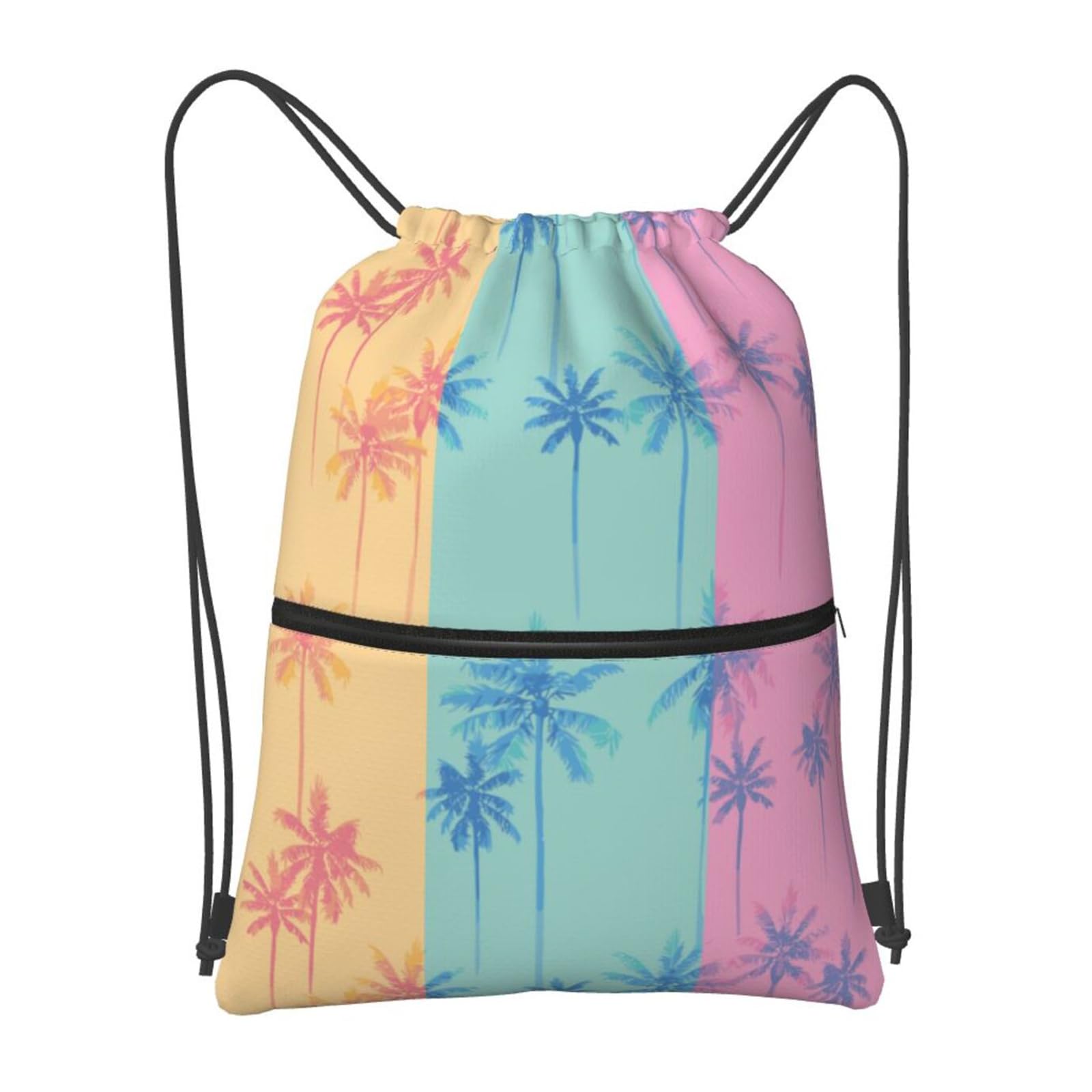 GardEssere Coconut Tree Drawstring Bags Summer Exotic Drawstring Gym Bag Waterproof Drawstring Backpack with Zipper Pocket for Kids Adults Beach Swimming Pool School Bag โ image 1
