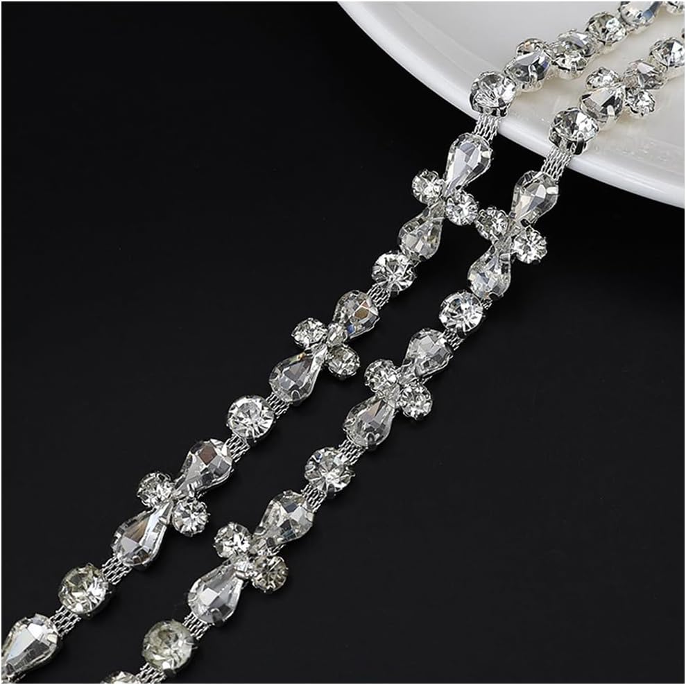 1 Yard Colourful Flower Rhinestone Trim, Crystal Rhinestone Chain Applique, Ideal for DIY Decoration and Wedding Clothing Embellishments