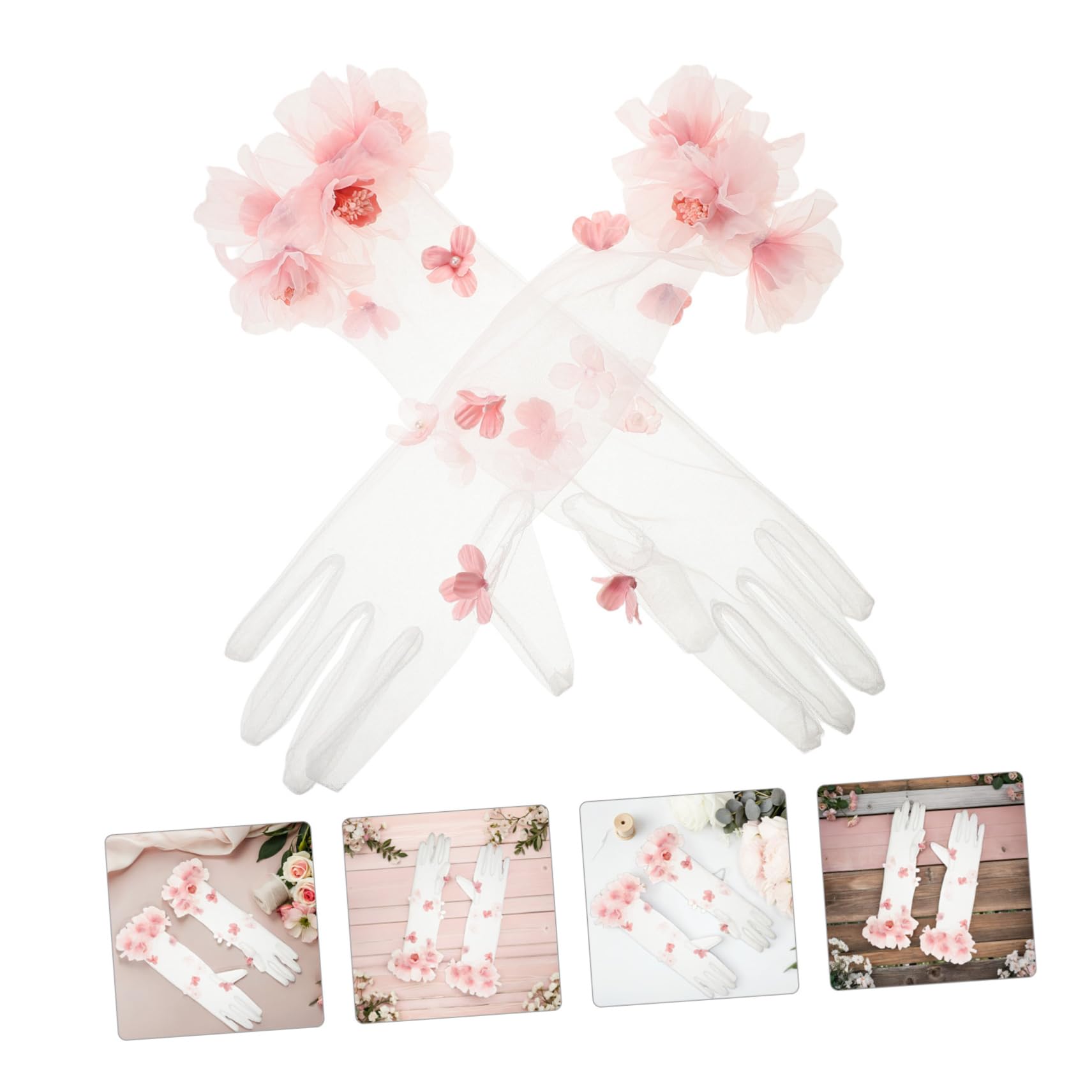 Guantes de Boda Largos de Tul Transparente para Novia Fiestas de Té y Actuaciones Escenario Color Rosa
