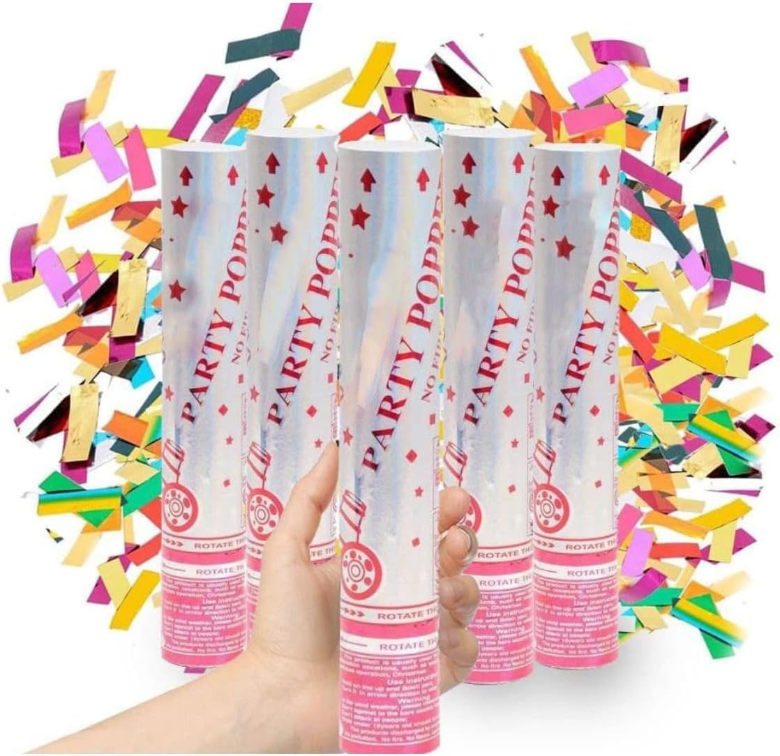 MARKQ [Pack of 5] Confetti Cannons, 30 cm Metallic Multicolor Party Poppers for Wedding, New Year's Eve, Graduation, Birthday Party Supplies