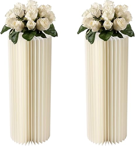 Centros de mesa de boda, jarrones de cartón, exhibición de columnas plegables con tapa de PVC, jarrón de flores, soporte de flores, cilindro de mesa