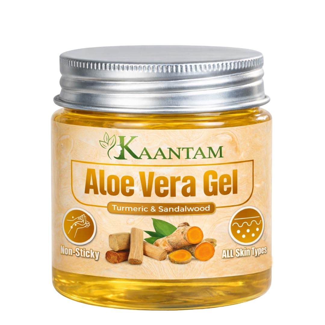 Kaantam Aloe Vera Gel with Turmeric & Sandalwood – Naturally Scented Cooling Gel for Face, Body & Scalp – Lightweight, Plant-Based Moisturizer – 100g