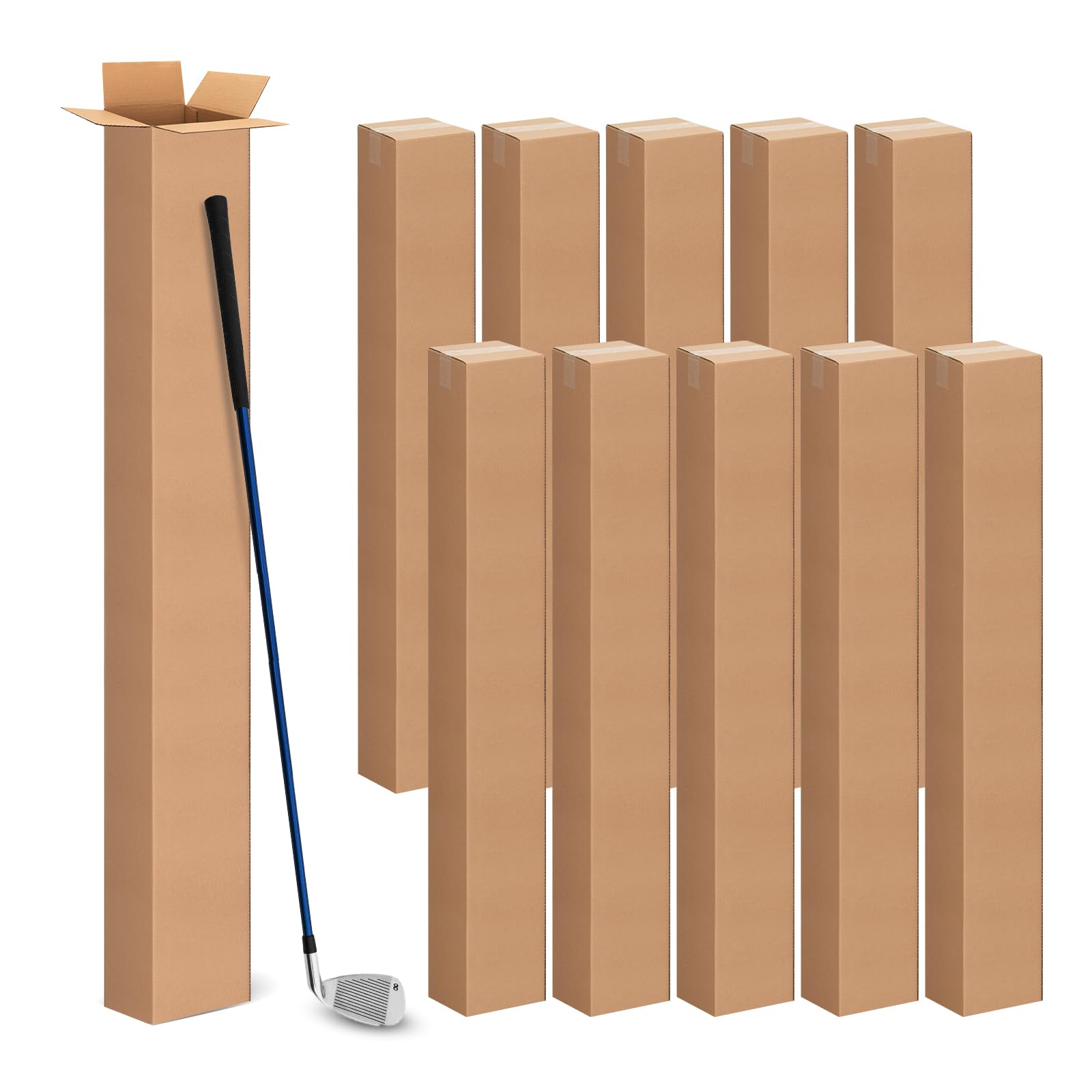 Photo 1 of 10 Pcs 4x4x48 Inch Tall Corrugated Cardboard Boxes, 4"L x 4"W x 48"H Golf Club Shipping Boxes - Shipping, Moving, Packaging, Mailing, Storage Box for Home or Business