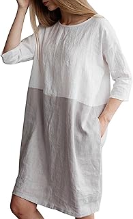 Women's Oversized 3 4 Sleeve Two Tone Colors Loose T Shirt Dress with Pockets - Buy now