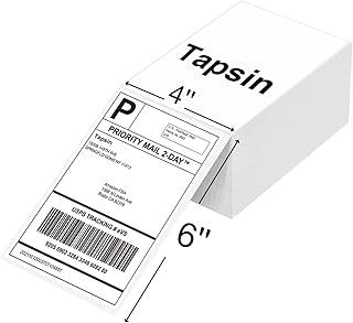 Tapsin 4x6 Thermal Labels - Fanfold Direct Thermal Labels with Perforations for Thermal Printer - Permanent Adhesive Smoothly Printing - 500 Labels