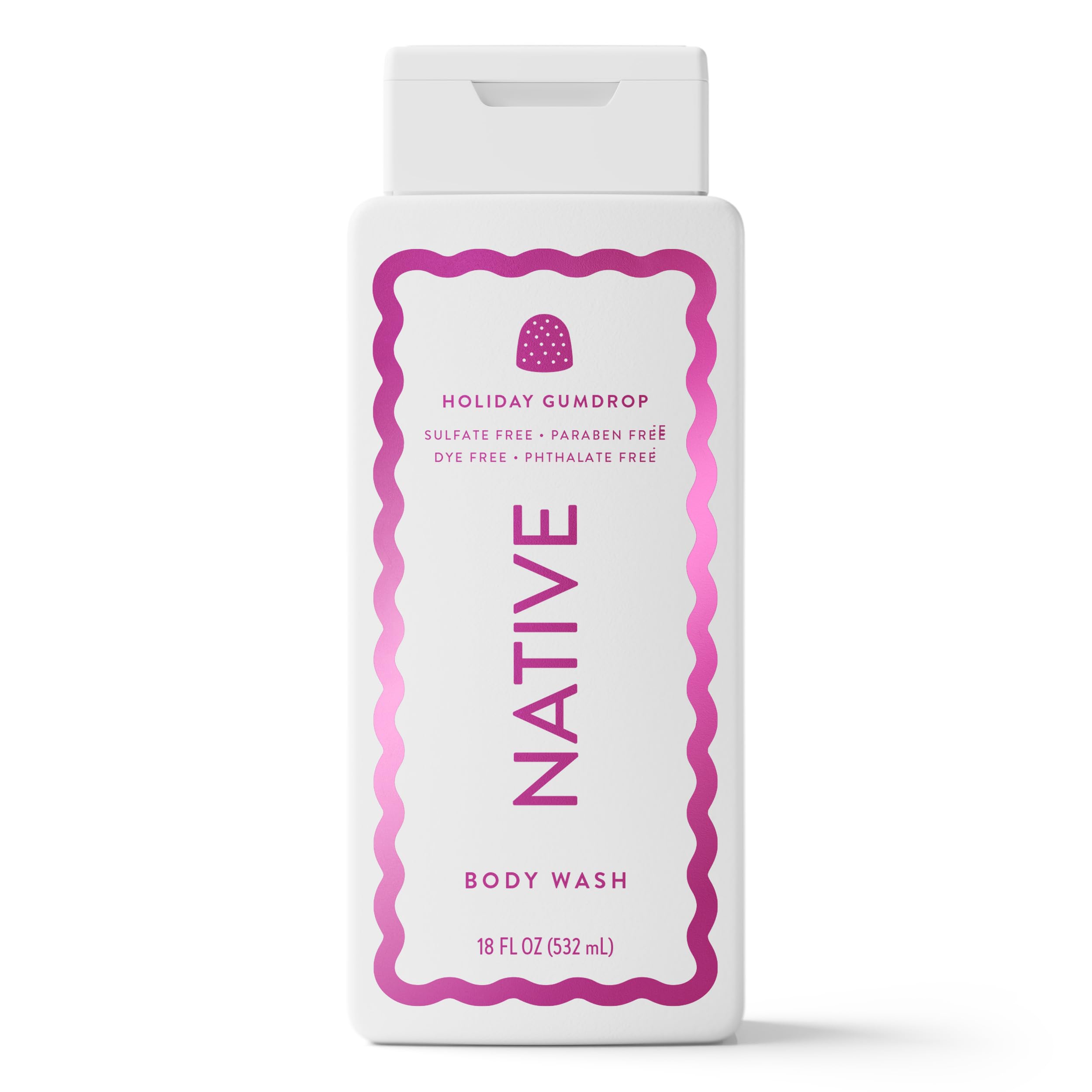 Native Body Wash, Holiday Edition, Holiday Gumdrop Scent, Contains Naturally Derived Ingredients | For Women & Men, Sulfate, Paraben, & Dye Free Leaving Skin Soft and Hydrated | 18 oz