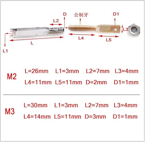 Miniatura 5 de Pieza de avión RC, 10 piezas M2M3 RC modelo de hierro metal horquilla Chuck tirador de varilla de tracción conector acoplador tornillo piezas de