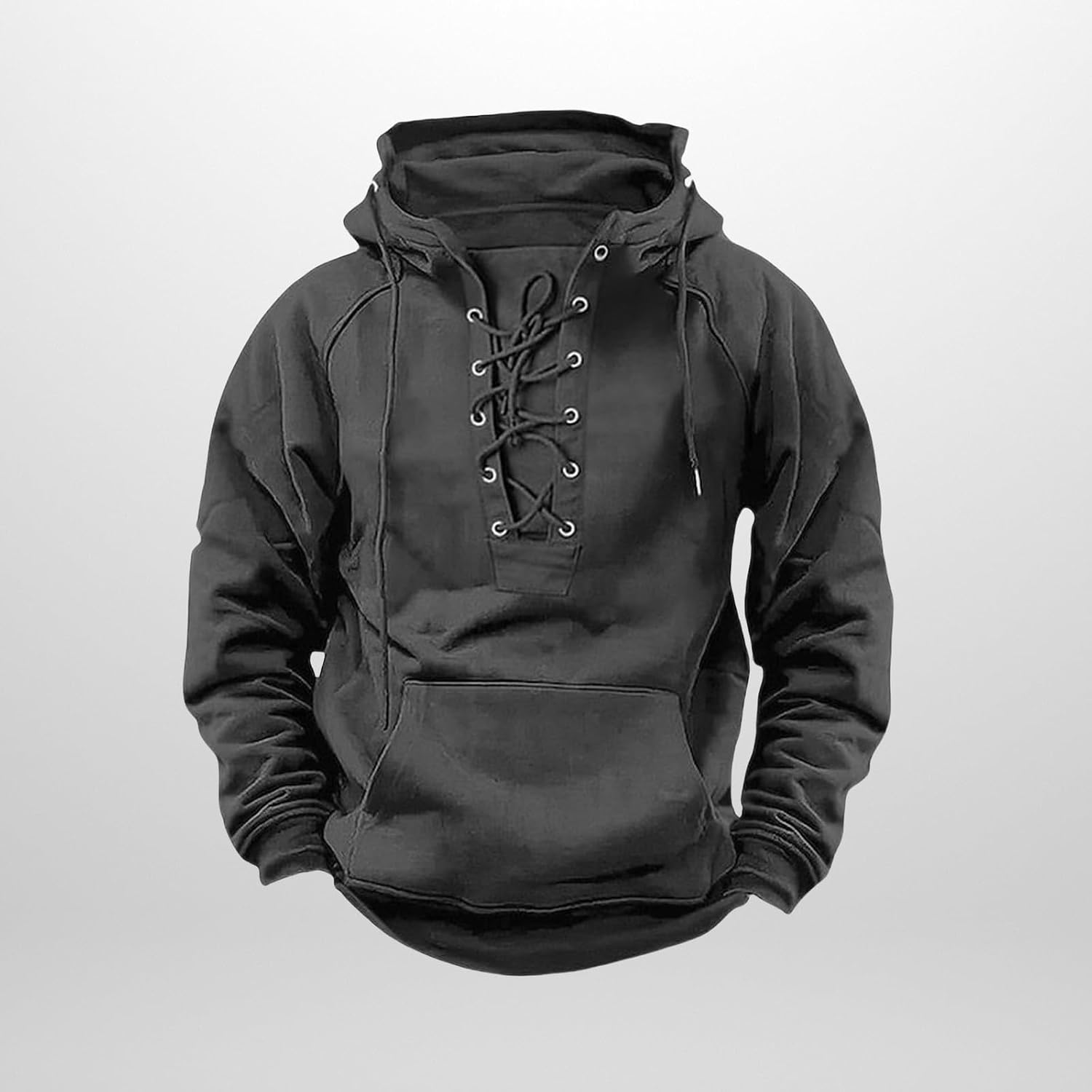 Mens Tactical Hoodies Lace Up Pullover Hoodie Fall Winter Fashion Sweatshirt with Kangaroo Pocket