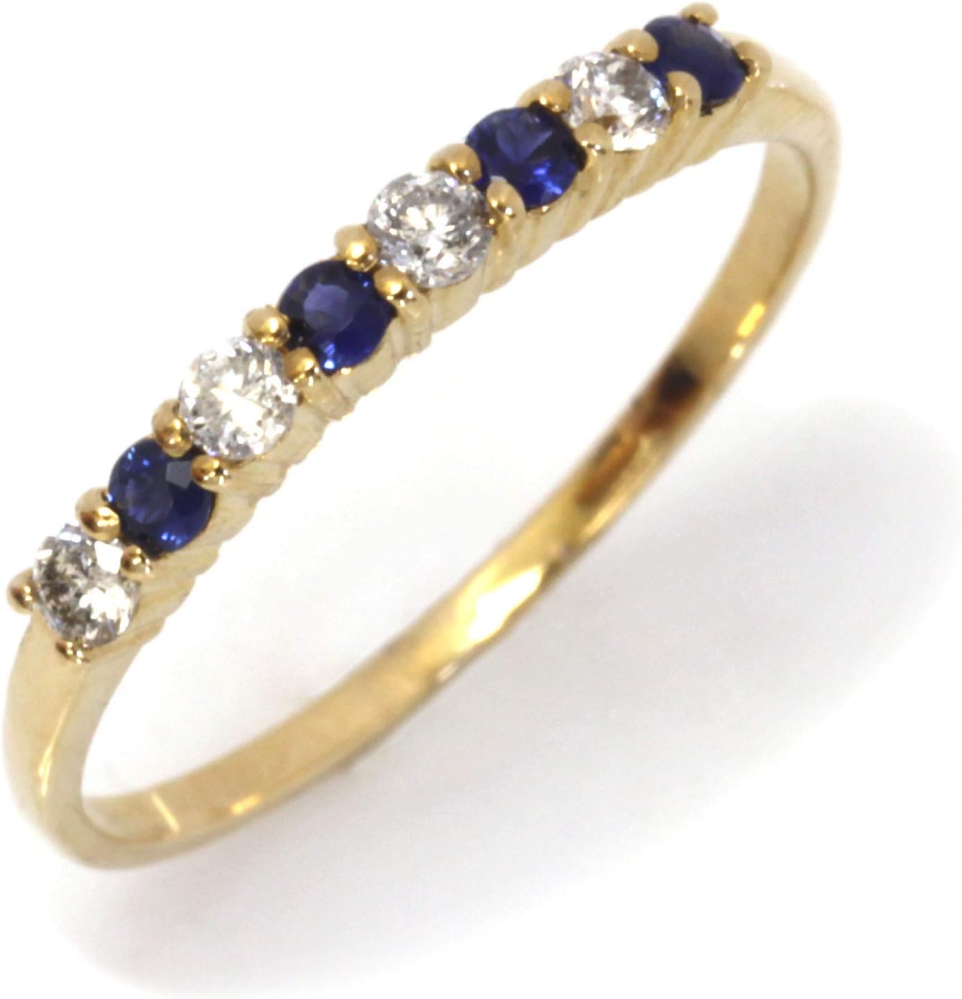 Solid 14k Yellow Gold 0.35 ctw Natural Blue Sapphire and Diamond Alternating Stackable Band Ring for Women 2 mm - Handmade in USA - September Birthstone