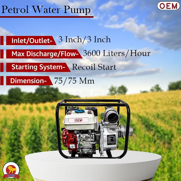 Image of OEM 3-Inch Water Pump with 6.5 HP 196cc Petrol Engine | Heavy Duty 4-Stroke Portable Pump for Farming, Irrigation & Flood Drainage