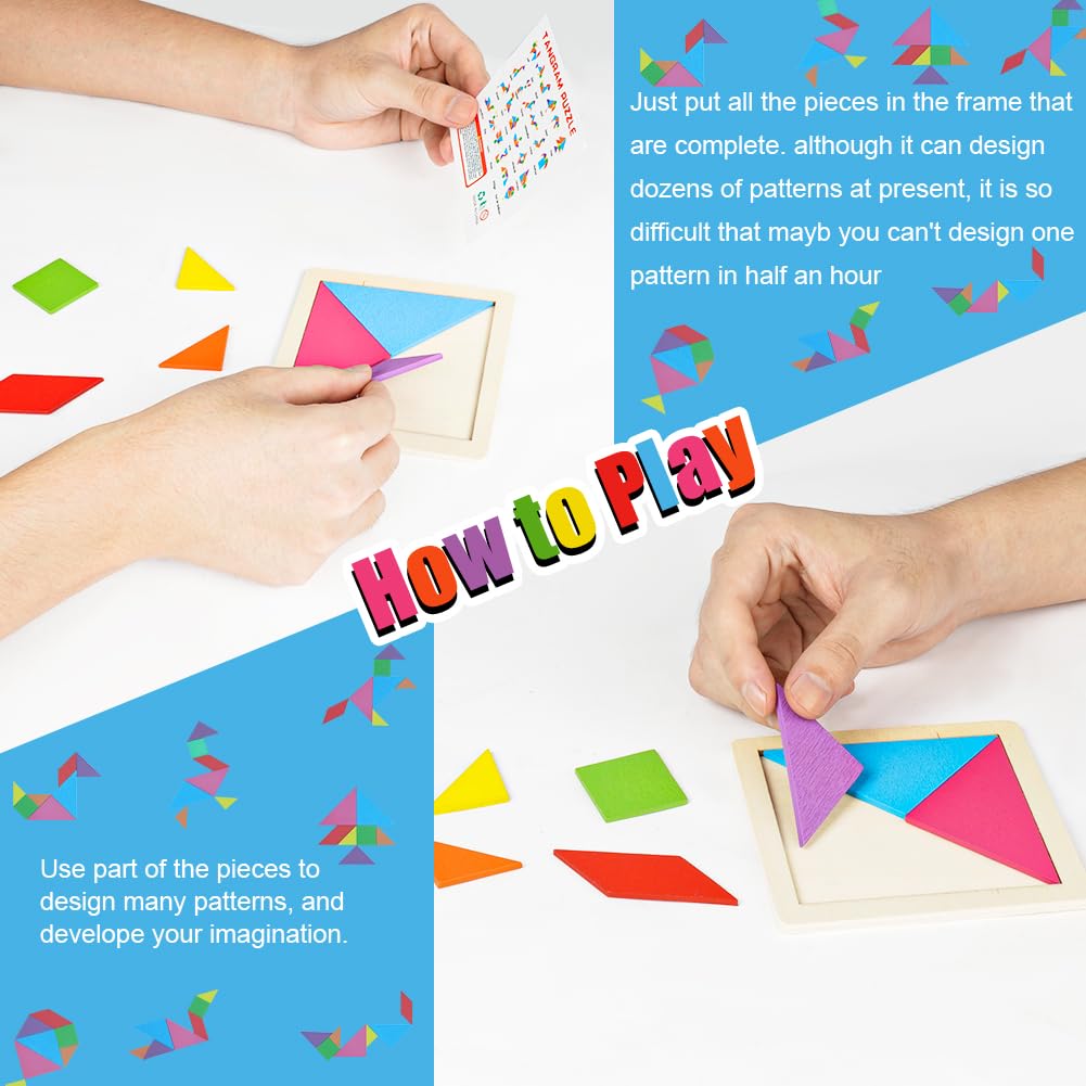Ainiv 24PCS Tangram Infantil, Tangram Puzzle Madera Regalitos Cumpleaños Invitados Niños, Colegio, Detalles Cumpleaños, Rompecabezas Educativos Montessori para Niñas y Niños