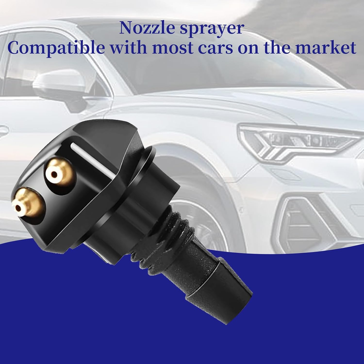 2 PCS Front Windshield Washer Nozzles, Double Hole Straight Column Windshield Sprayer Nozzle, Windshield Washer Sprayer Head Replacement, Universal for Most Cars (Black)