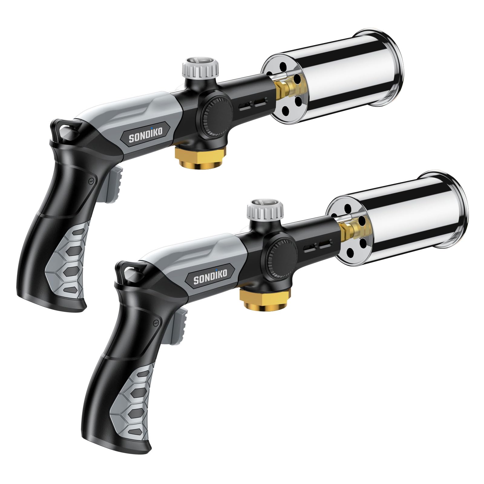 Sondiko Lot de 2 chalumeaux puissants au propane L8010, sous vide, allume-feu de camp, brûleur de chalumeau en bois réglable pour saisir le steak, le barbecue, le soudage (noir, gris) réservoir de