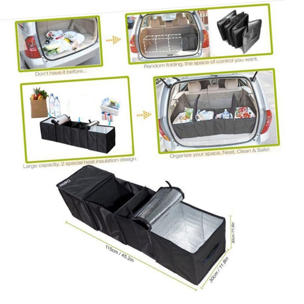 Contenitore Pieghevole per Bagagliaio Auto con Scomparti Organizer Baule Nero in PVC Resistente Capacità Grande e Maniglie per Trasporto Facile