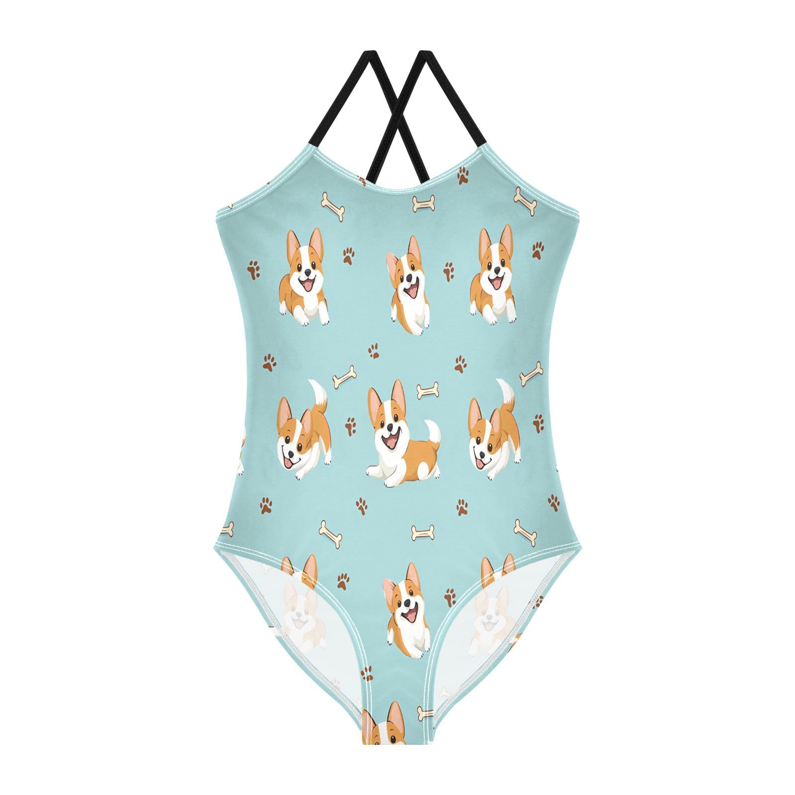 Dog Bone Pattern Girls One-Piece Swimsuit Quick Dry Beach Swim Bathing Suit