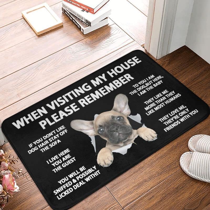 When Visiting My House Please Remember French Bulldog Doormat Indoor Retro Entryway Door Mats Indoor Non Slip Welcome Washable Entrance Mat Outdoor Door Mat for Entryway 24 * 35in/60 * 90cm