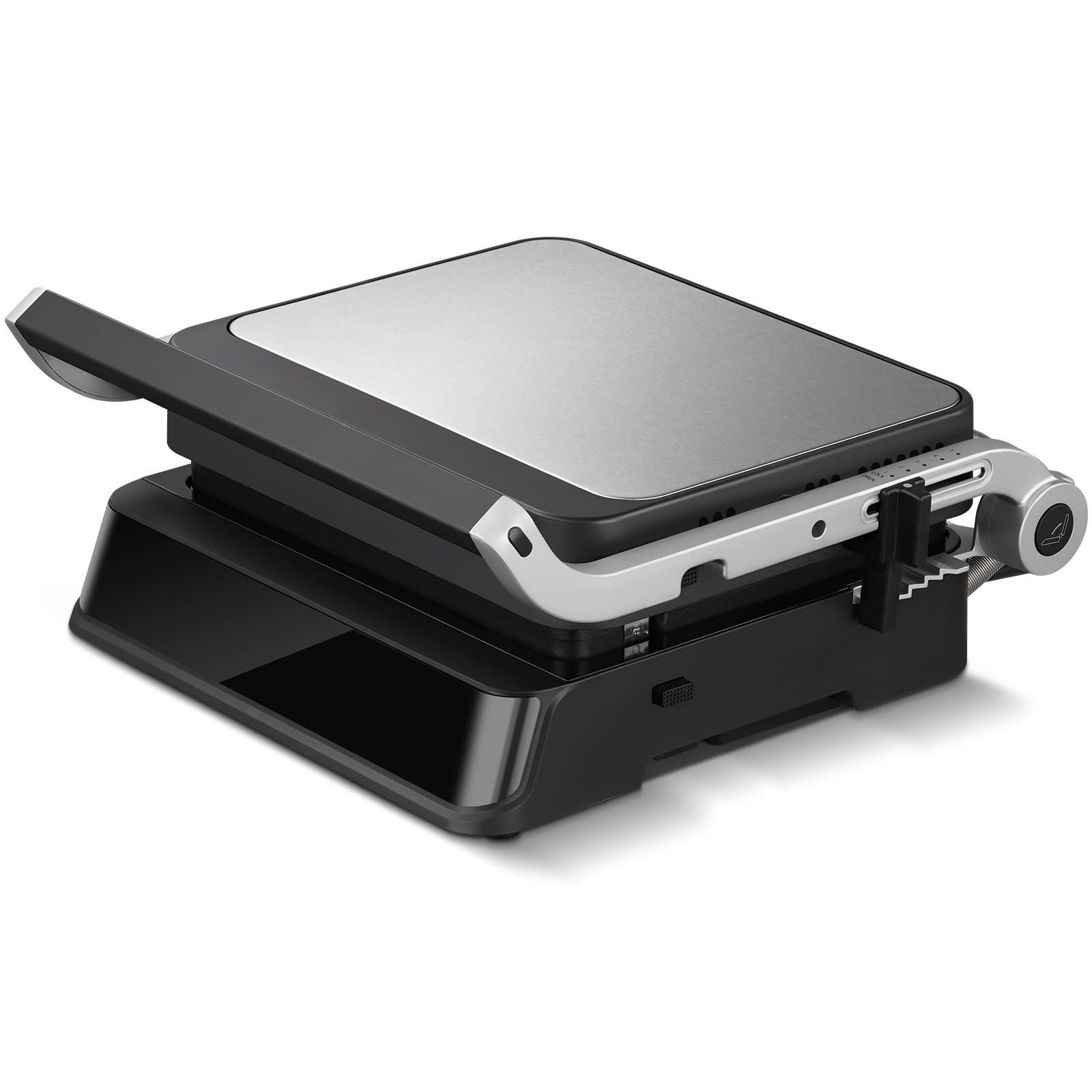 AMZCHEF 4-IN-1 Machine (Electric Grill, Griddle, Panini Presse, Waffle Maker) - 2000W Health Grill with 4 Interchangeable Non-Stick Plates -180° Adjustable Double Plates Heating - Grey