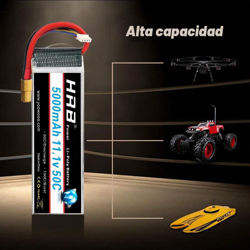 HRB RC Batería Lipo 5000mAh 11,1V 50C 3S para Multicopteros RC Racing Coche Helicópteros Barcos Avión Camión Vehículo y Modelos Diversos (XT60 Plug)