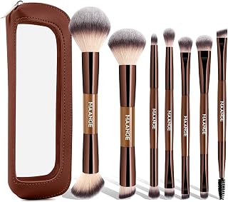 MAANGE 7-Piece Dual-Ended Makeup Brush Set with Bag - Professional Foundation, Eyeshadow, Concealer Brushes for Liquid, Cream & Powder (Apricot)