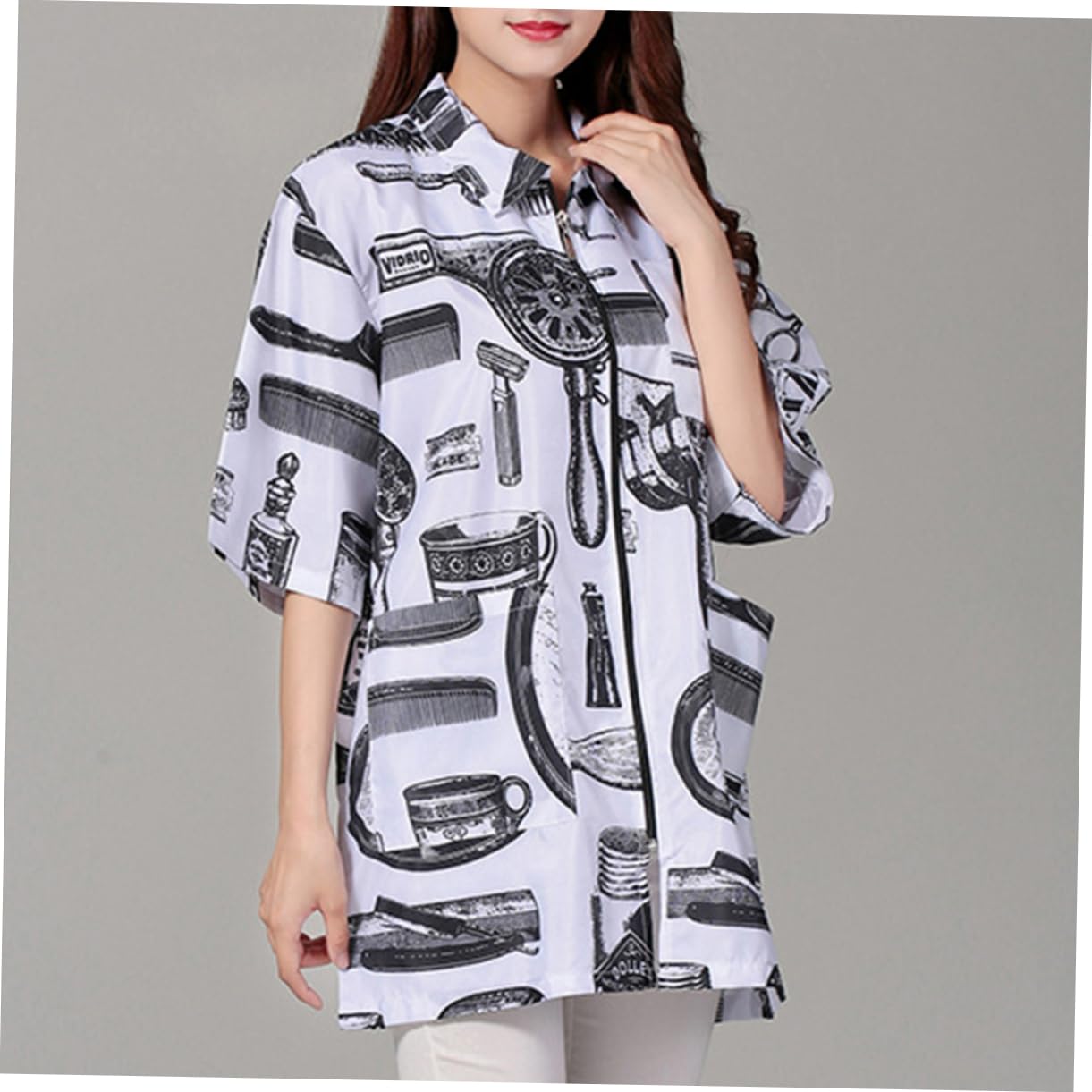 Ropa de Barbero Uniformes de Peluquería Talla Xl Chaquetas de Peluquería Manga Corta Ropa de Trabajo para Uso Salón de Estética y Cuidado Personal