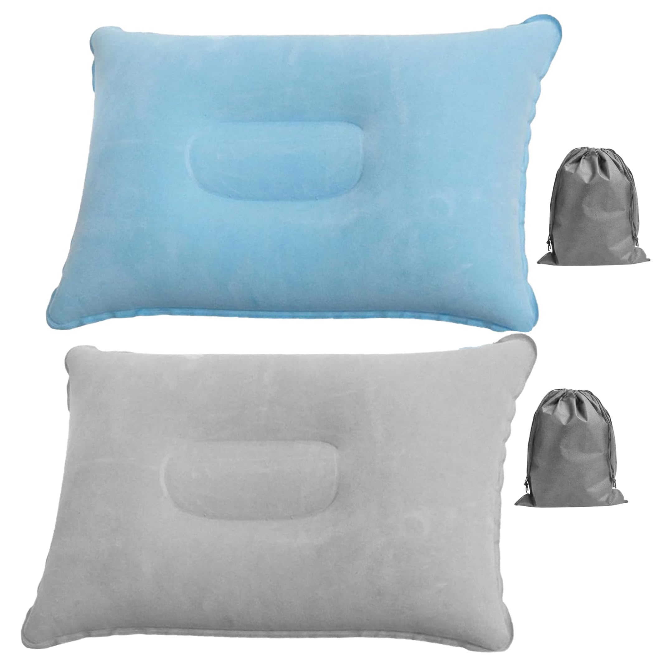 Vistnale 2PCS Inflatable Camping Pillows, Soft Flocked Pvc Backpacking Pillows for Travel, Camping, Hiking - Light Gray & Sky Blue