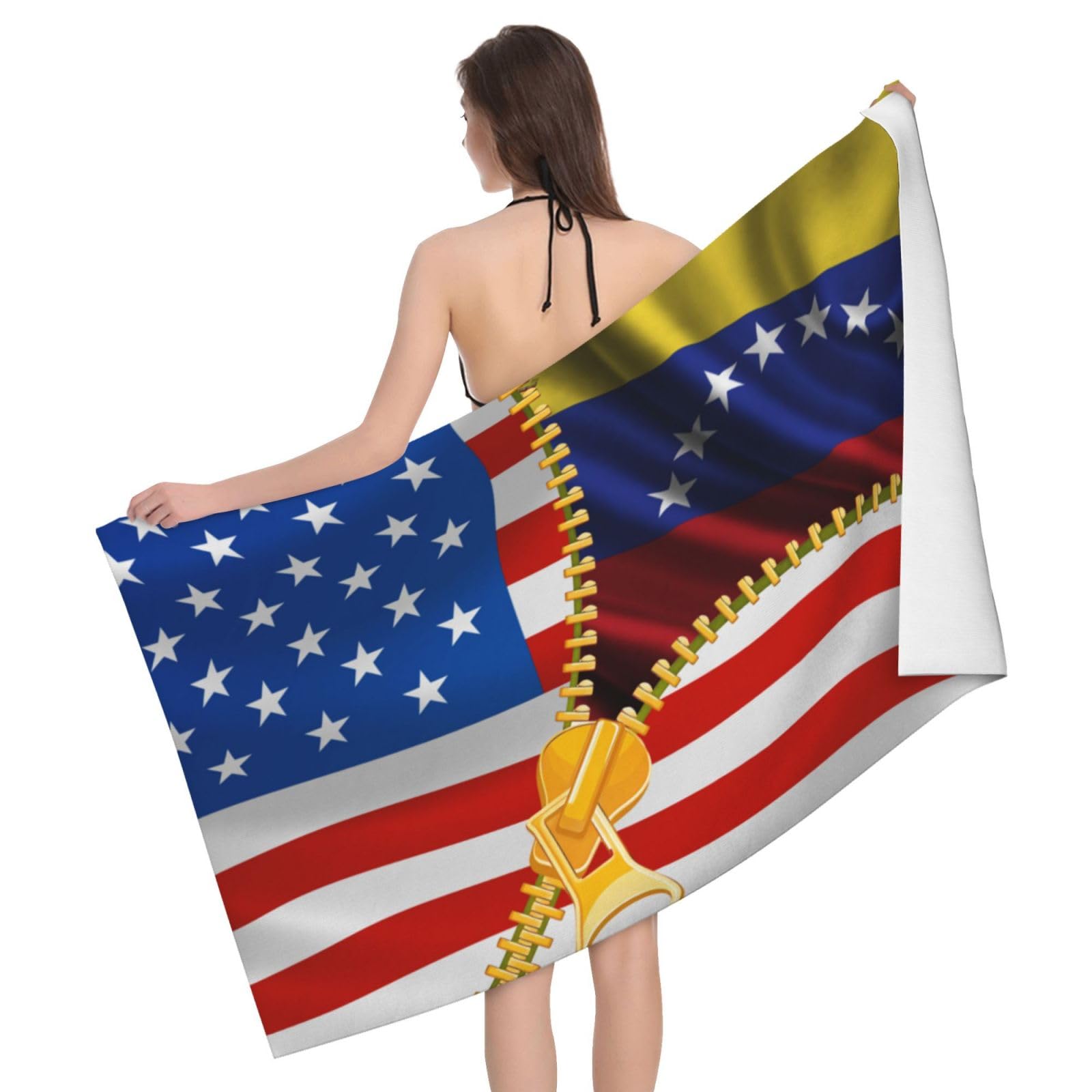 HLBSDM Microfiber America Flag and Venezuela Flag Beach Towel Quick Dry Soft Sand Free Beach Towels for Pool Swim Beach Lightweight Thin Towels