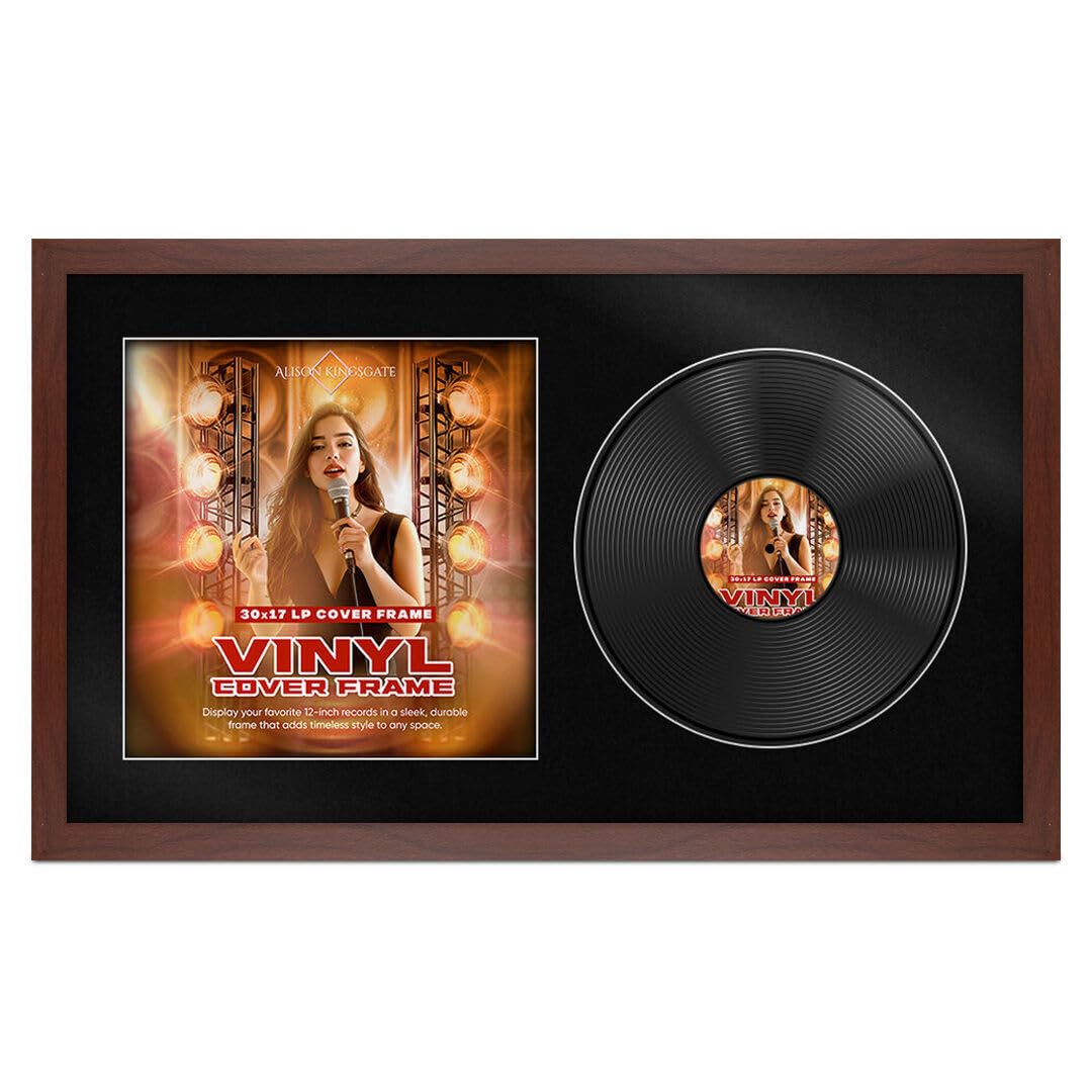 Alison Kingsgate 30x17 Rose Wood Vinyl Record Frame for LP & Album