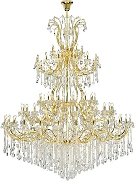 Elegant Lighting Maria Theresa 84 Light Gold Chandelier with Golden Teak Tear Drop Crystals Golden Teak Smoky Royal Cut Crystal