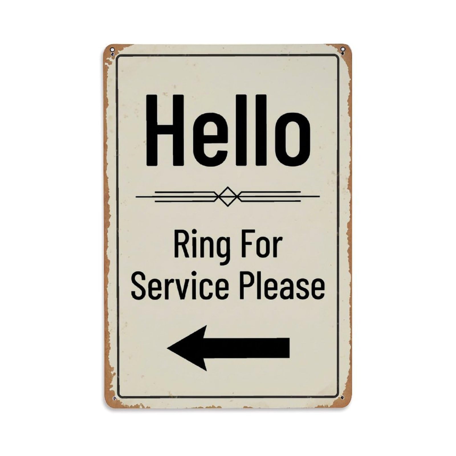 Metal Tin Sign Vintage Hello Ring For Service Please Arrow Geometric