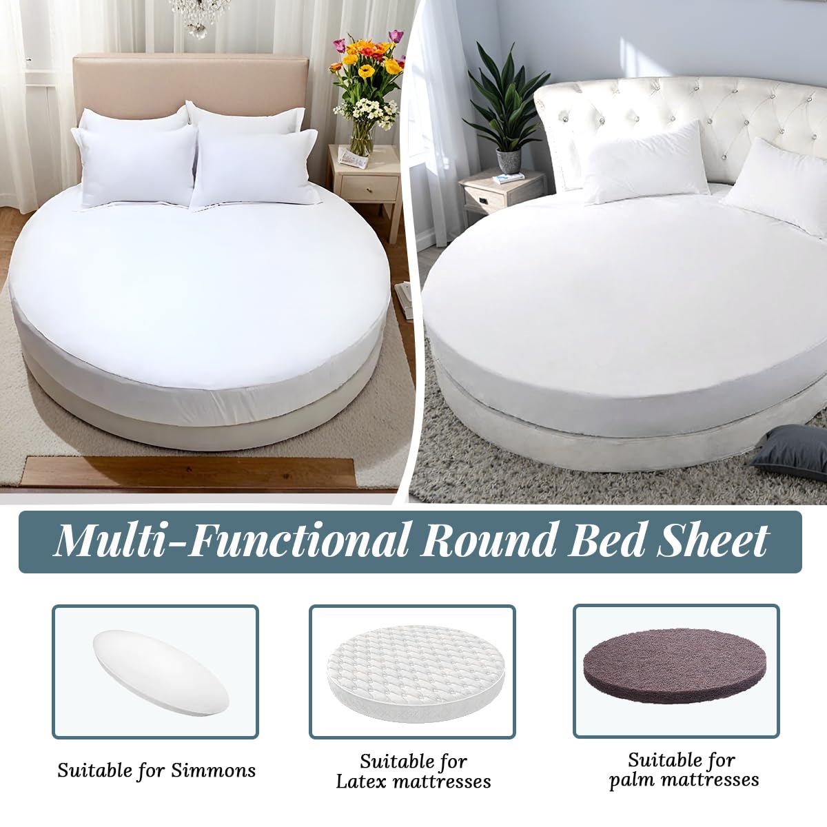 3 Pièces Drap-housse Rond En Coton - Ensemble De Literie Diamètre 220 Cm / 2.2m - Couleur Café Uni - Housse De Matelas Ronde Pour Lit Rond 200/220 Cm - 8