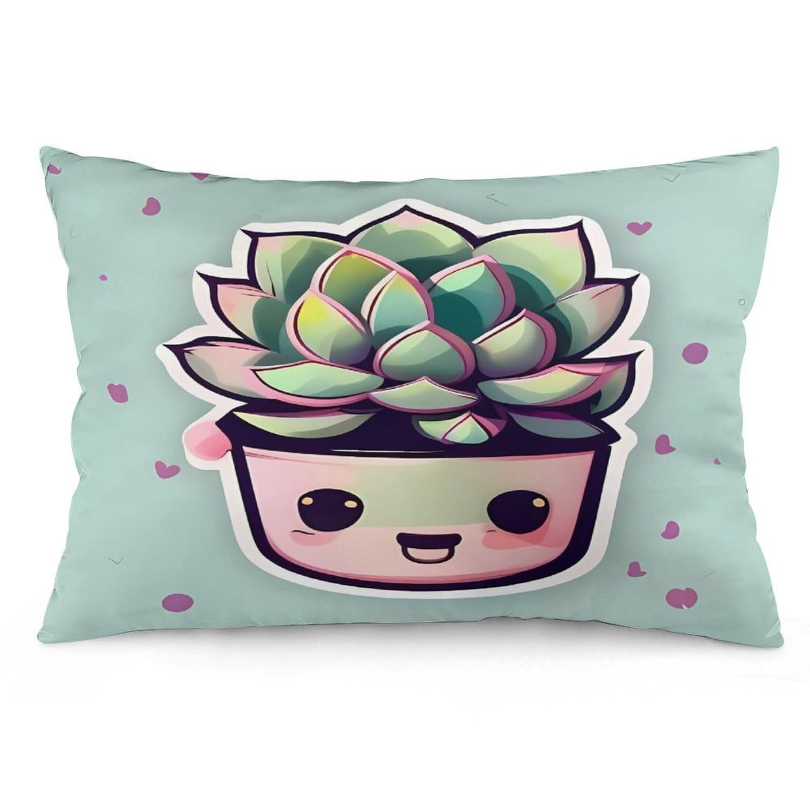 Wsoihfec Style Smiling Succulents Throw Pillow Covers Decorative, Pillow Cases Soft Plush, Modern Farmhouse Boho Cushion Cover For Bed Couch Sofa Living Room Spring Decor12 X20