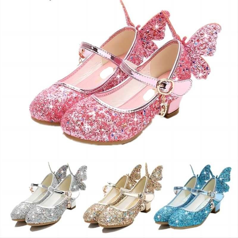 Princess Butterfly Leather Shoes Kids Diamond Bowknot High Heel Children Girl Dance Glitter Shoes Fashion Girls Party Dance Shoe2