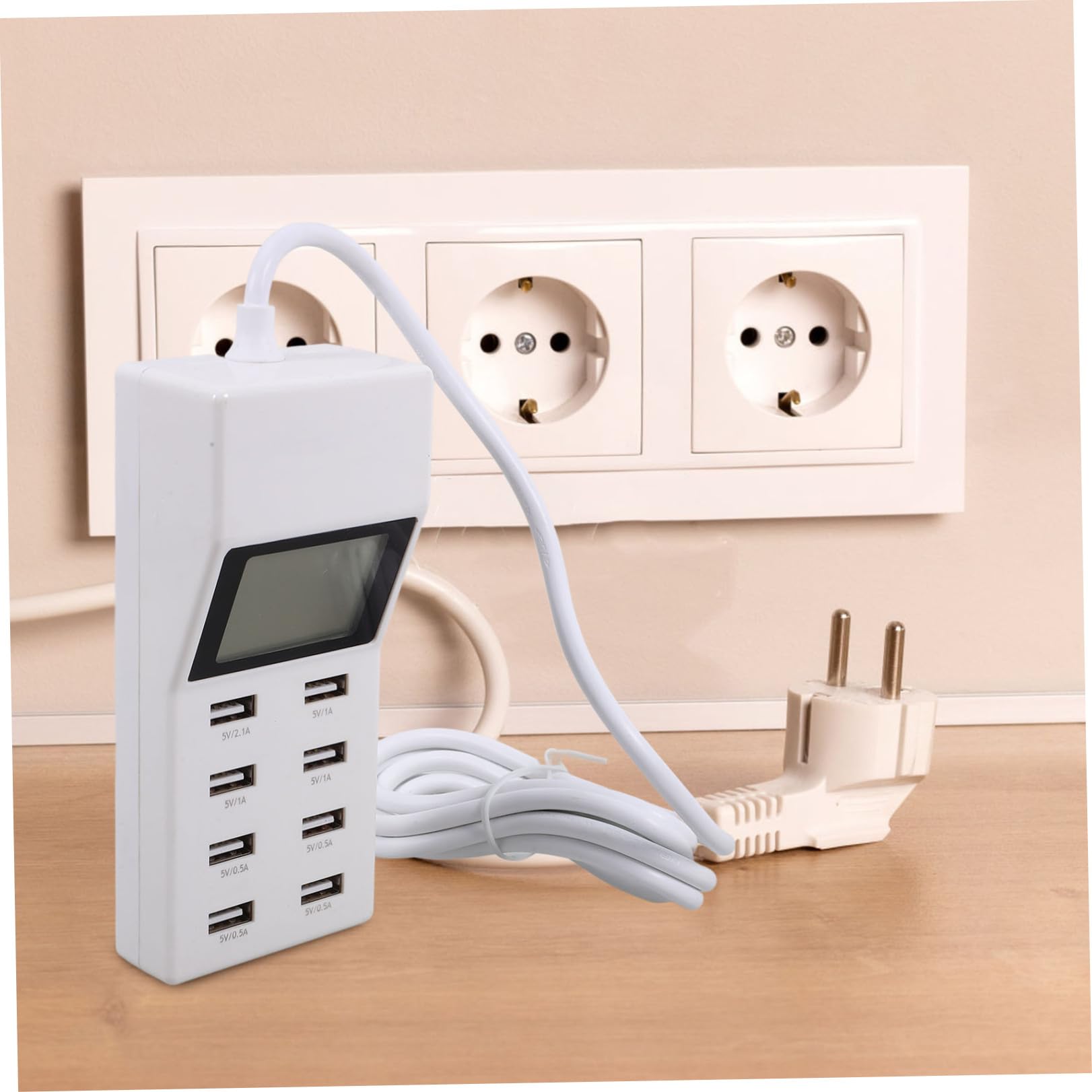 Caricabatterie USB Multiporta 8 Porte con Display Lcd, Stazione di Ricarica Intelligente Smart Ic, Protezione Sovraccarico per Smartphone e Tablet, per Casa, Ufficio e Viaggi
