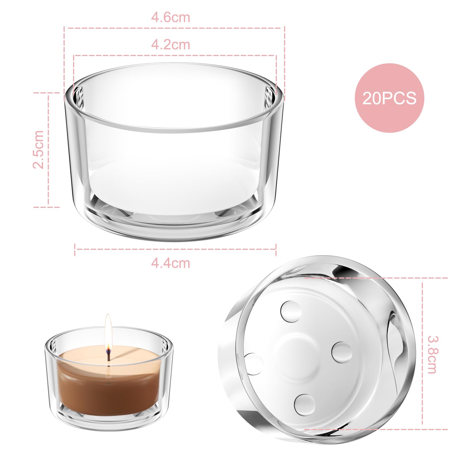 Photophore Bougie Verre Transparent 4,6 x 2,5 cm pour Mariage Anniversaire Décoration de Table