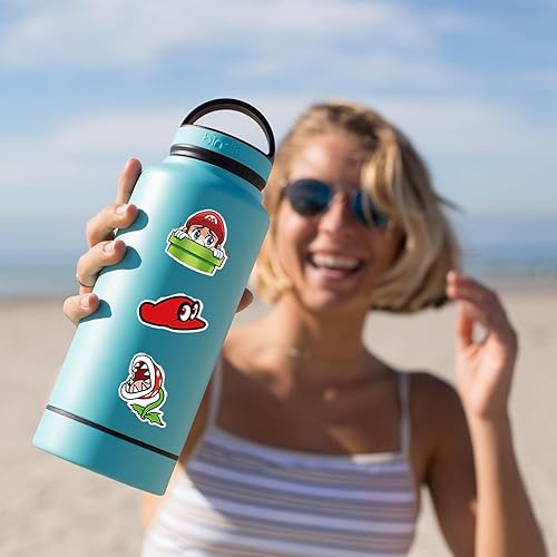 Miniatura 2 de 100 calcomanías de Mario, lindo juego de dibujos animados para niños, calcomanías de vinilo impermeable para botella de agua para adolescentes,