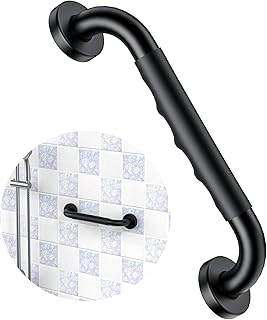 12 Inch Black Shower Grab Bar w/Anti Slip Rubber Grip, ZUEXT Stainless Steel Bath Grab Bar, Bathroom Balance Bar, Wall Mount Safety Handrail Support, Handicap Injury Elderly Senior Assist Handle