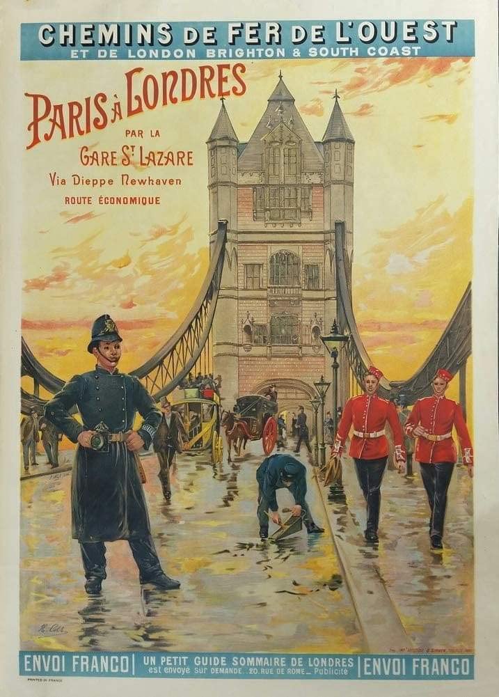 RPW Roystone Print Works Vintage Travel 'London from Paris', France, Reproduction Classic Vintage Art Nouveau Travel Poster (A4)