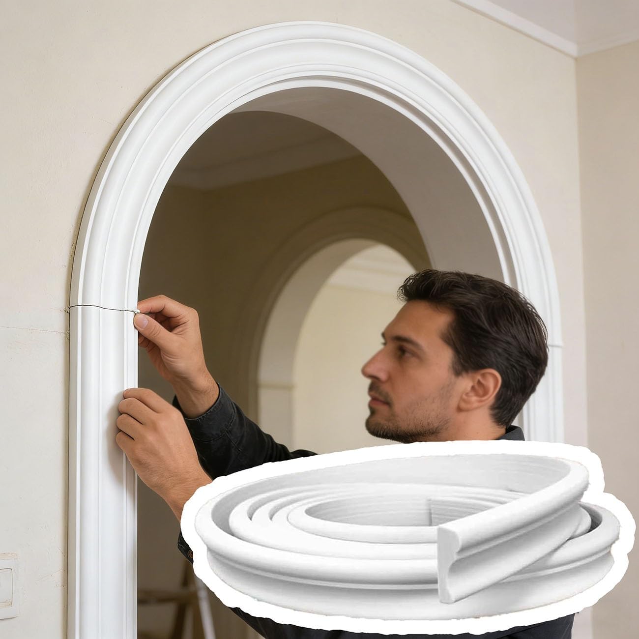 White Decorative Molding, Ceiling Molding & Trim, Arch Wall Molding Kit, Peel Stick Arch Premade Accent Wainscoting Panel, 3.3-32.8 Ft Long Wall Trim DIY Arch Kit(L6m/19.7ft,W3cm)