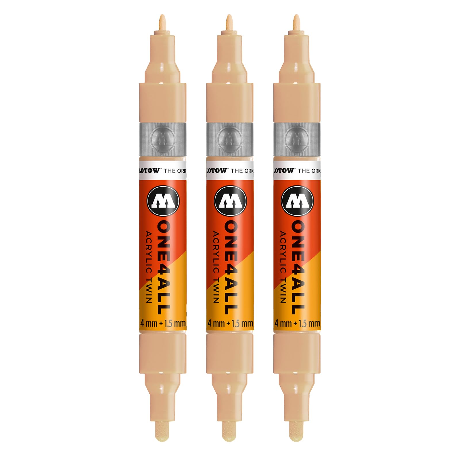 Molotow One4All Acrylic Twin Marker (1.5 and 4.0 mm Line Width, High Coverage and Permanent, Quick Drying, Refillable, for Almost All Surfaces) Pack of 3, Colour 259 Sand
