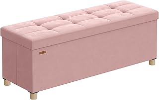 SONGMICS Storage Ottoman, 38 x 110 x 40 cm, Folding Storage Bench with L...
