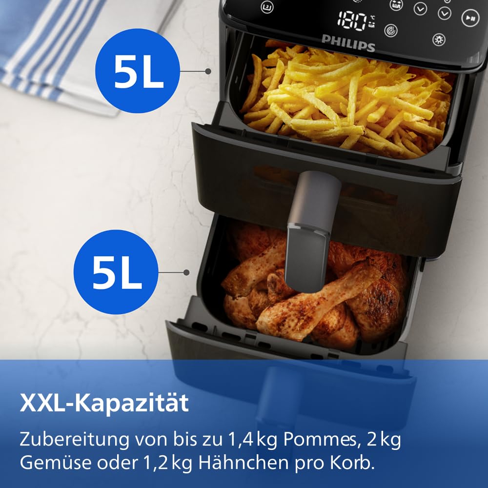 Philips Airfryer 4000 Series Gestapelte Heißluftfritteuse 2 Kammern 10L RapidAir PFAS-freie Keramikbeschichtung