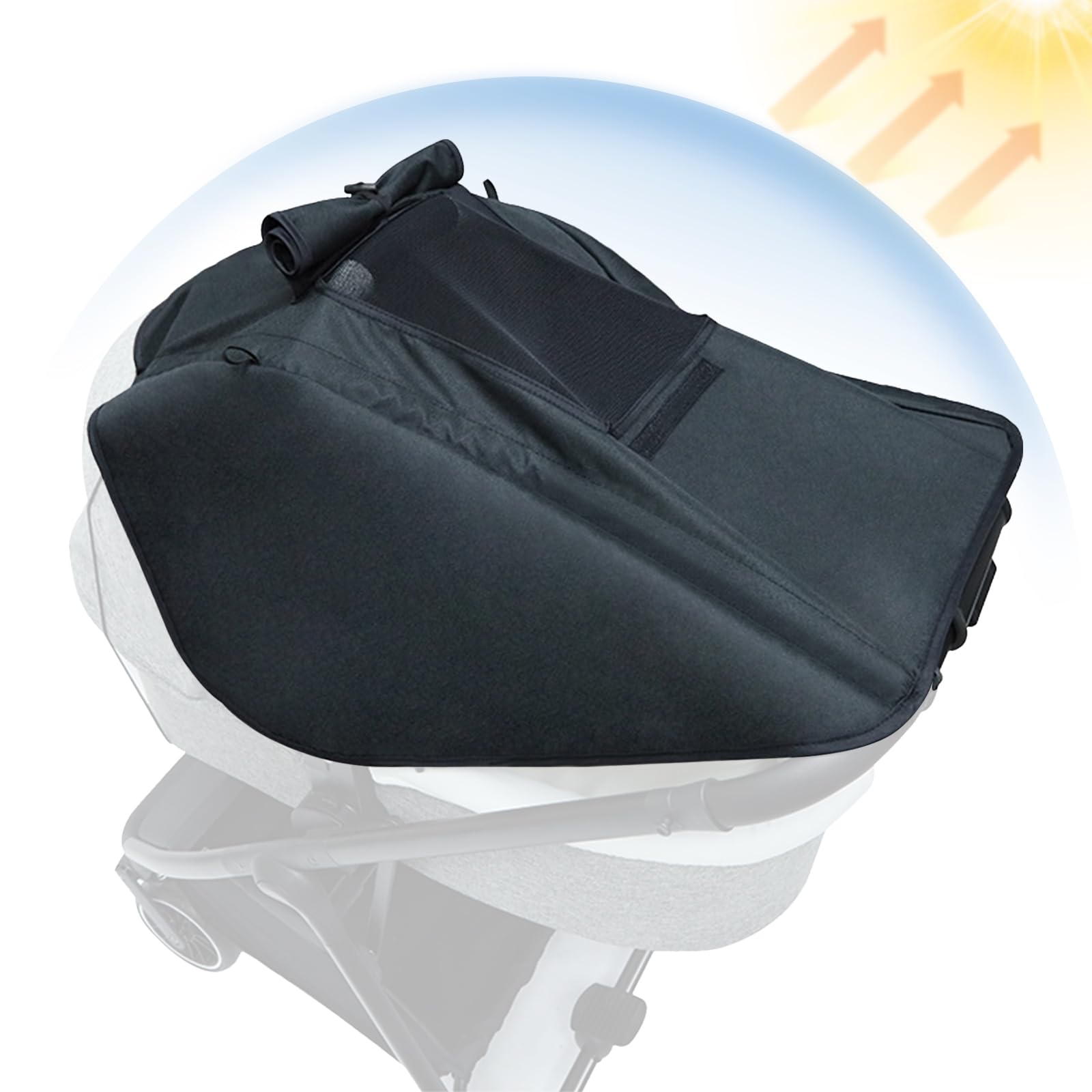 FEMONGY parasole passeggino universale con protezione UV 50+ e impermeabile, ombrellino per passeggino - ombrellino parasole passeggino con finestrella, nero