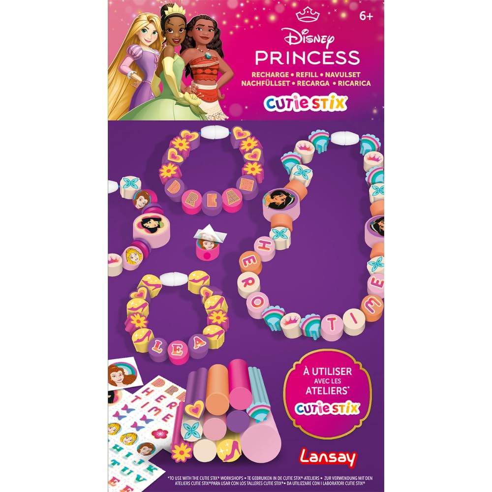 CUTIE STIX - Wypełnienie księżniczki Disneya - Nowość - Spersonalizuj swój Stix za pomocą tabliczki do tatuażu, stwórz kolekcję biżuterii księżniczki Disneya - Kreatywne zajęcie dla dzieci od 6 lat