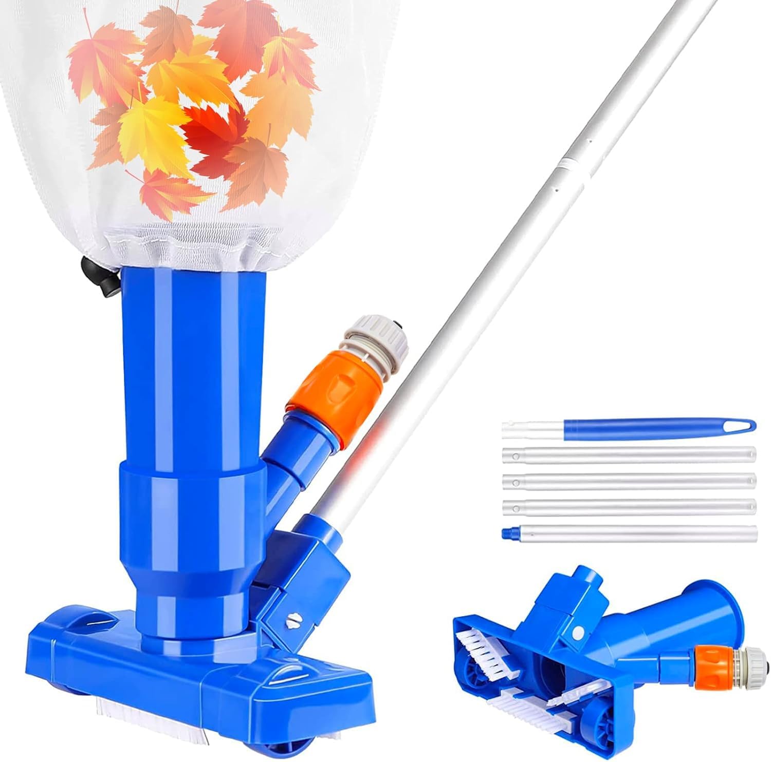 Pool Vacuum Cleaner Handheld, Hot Tub Vacuum Cleaner Pool Hoover with Brush and Thickened Pool Rods, Portable Pond Vacuum Cleaner Pool Cleaning Kit for Swimming Pools, Fish Ponds, Whirlpools, and Spas