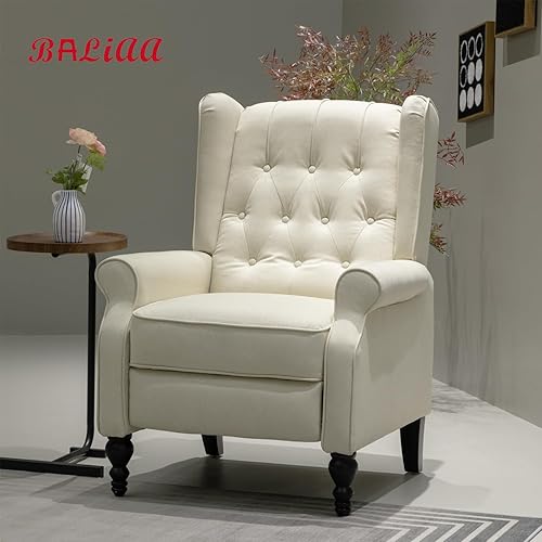 Miniatura 7 de Silla reclinable con respaldo de alas de mediados de siglo para adultos, sillas reclinables modernas de tela de lino con respaldo tapizado con botón