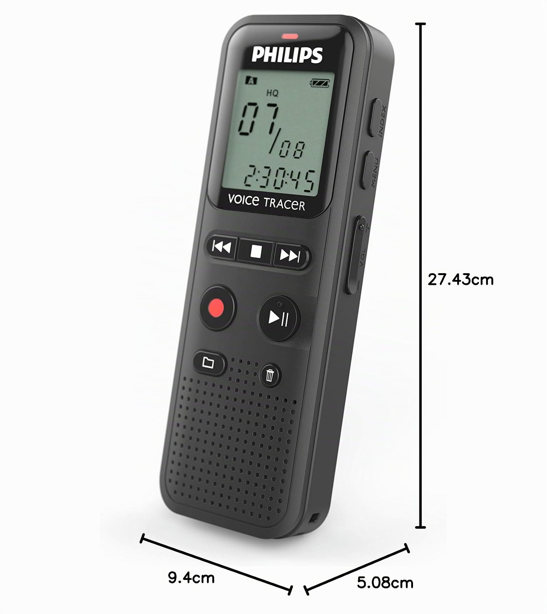 Philips Registratore audio VoiceTracer DVT1160 - Mono ADPCM/PCM, Attivazione vocale, 8 GB, Registrazione One Touch, USB Plug & Play, Nero